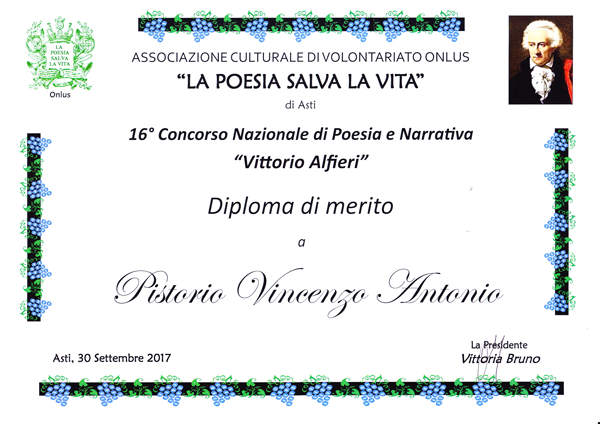 Diploma di merito al Concorso Nazionale Vittorio Alfieri